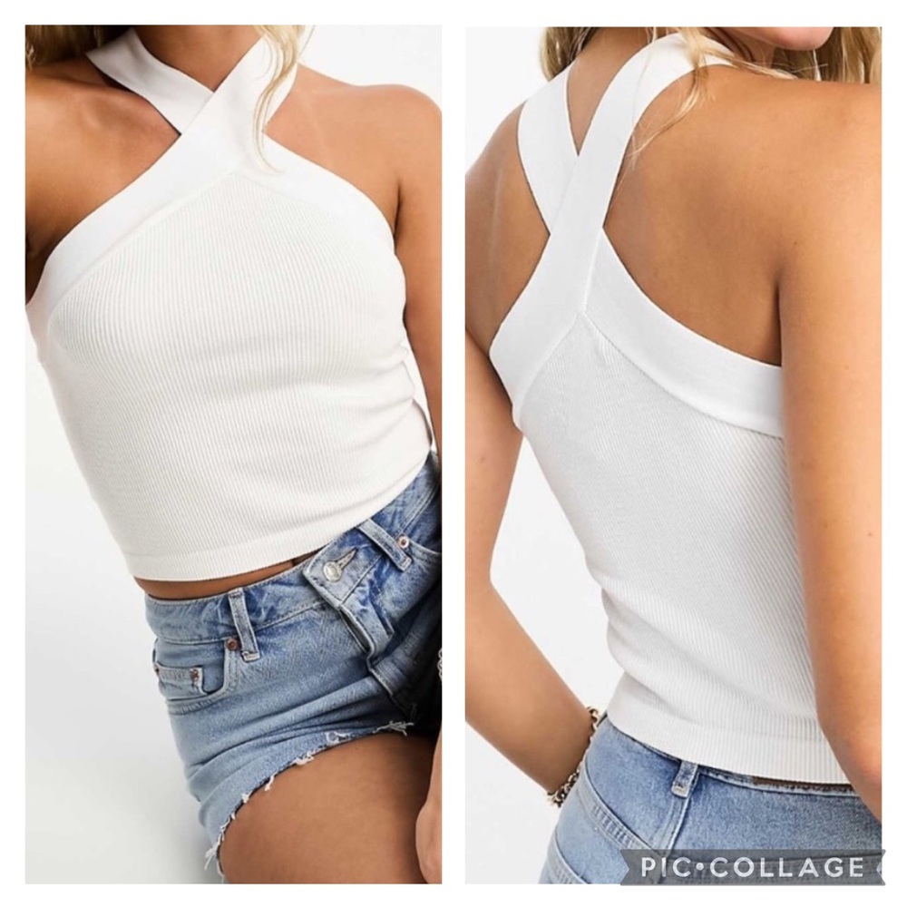 Worthington Ivory Rib Knit Halter Top